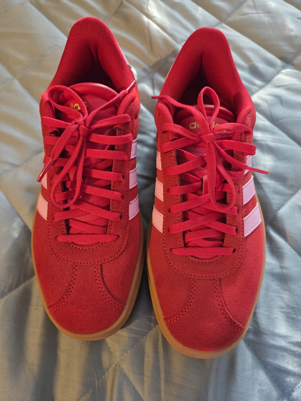 Adidas VL Court Bold shoes -Red Suede  Women's Sneakers with Pink Stripes